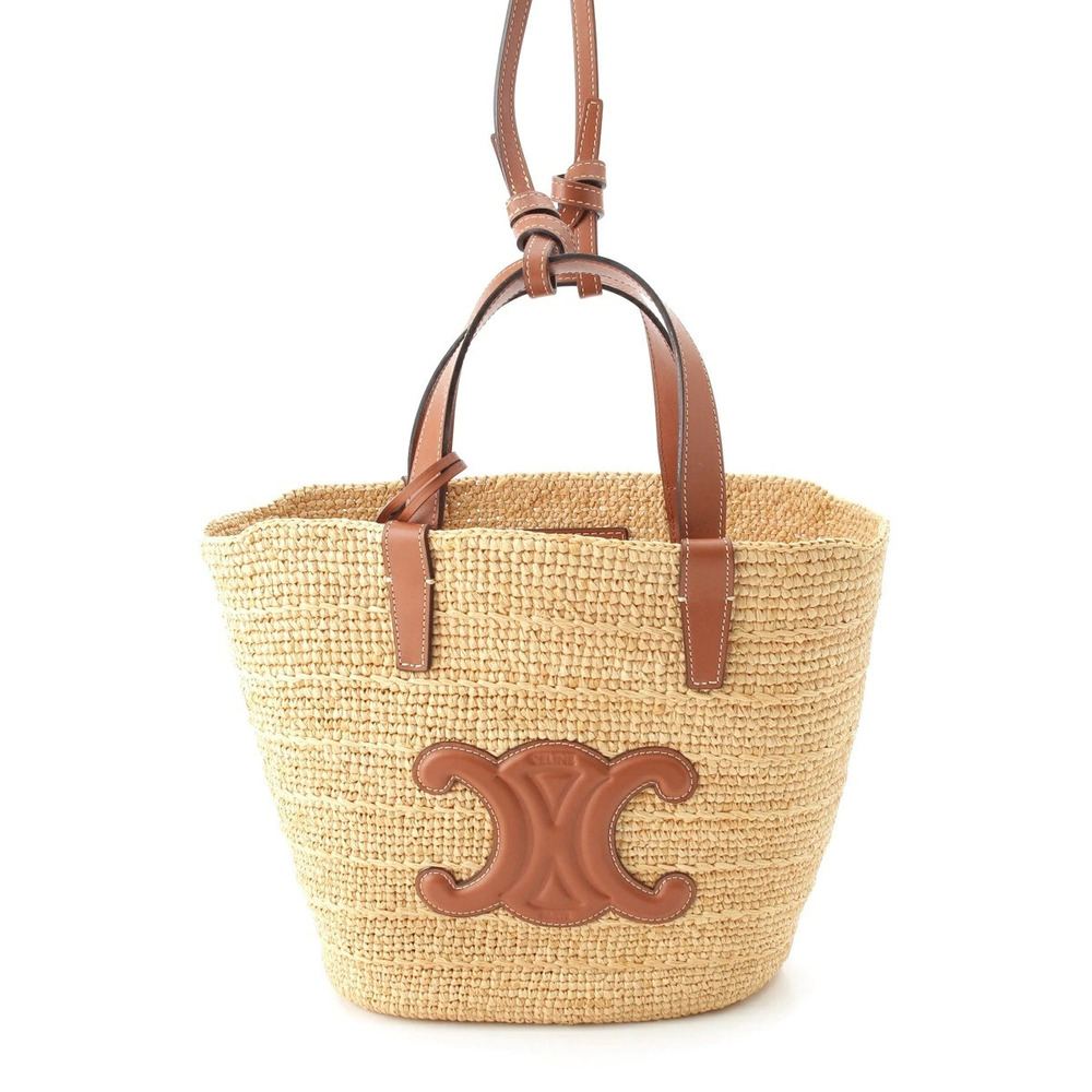 Celine Teen Supple Panier Raffia Pouch Clutch Shoulder Handbag Tan